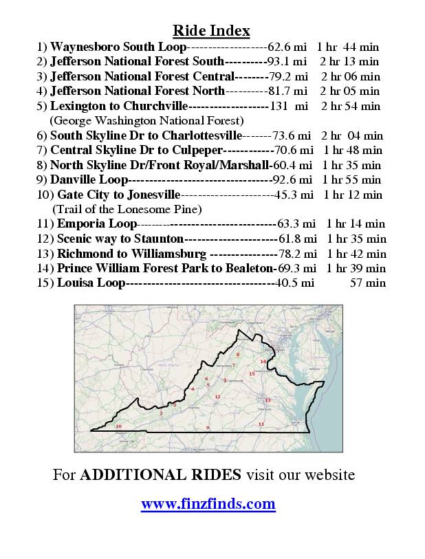 Virginia Scenic Ride Book Index