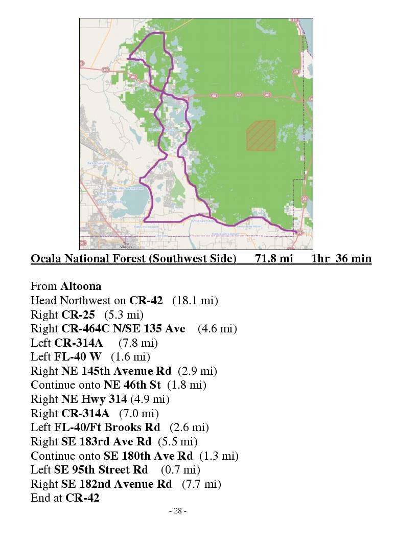 Ocala national Forest Scenic Ride Directions