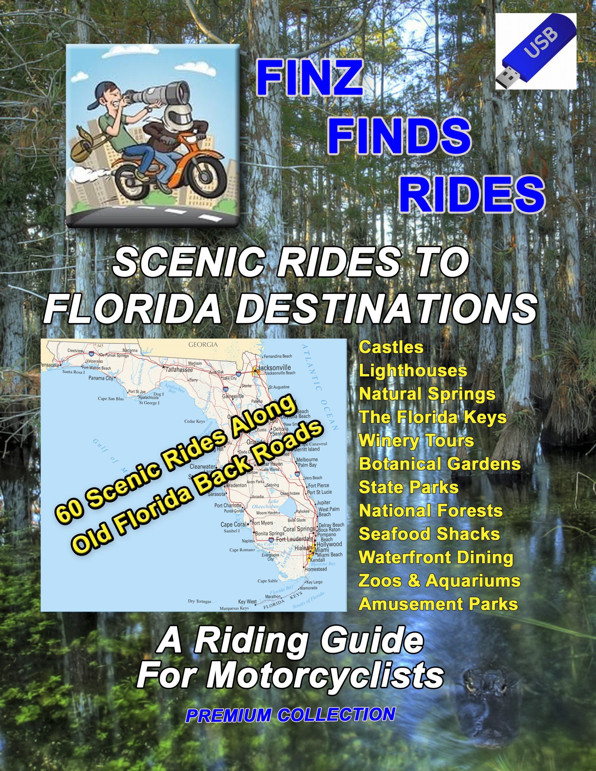 DISCOUNTED PACKAGE – Scenic Rides To Florida Destinations Paperback And GPS – 60 Rides